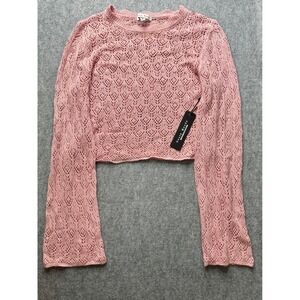 Haute Monde Pink Pointelle Open Knit FAIRY Sweater  Bell Sleeve HMSW50537 Medium